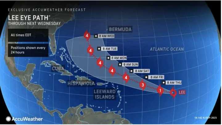 A look at the current projected path for Tropical Storm Lee, expected to become a Category 4 Hurricane.