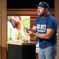 <p>Mike Hauke pitches Mad Mutz mozzarella sticks to the sharks on "Shark Tank."</p>